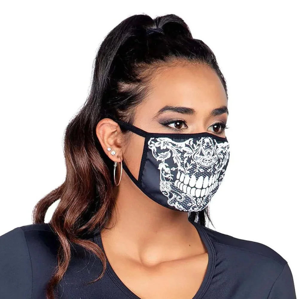 Lace Skull Print Face Mask One Size Adult/Teen Halloween Cosplay Roleplay DYI